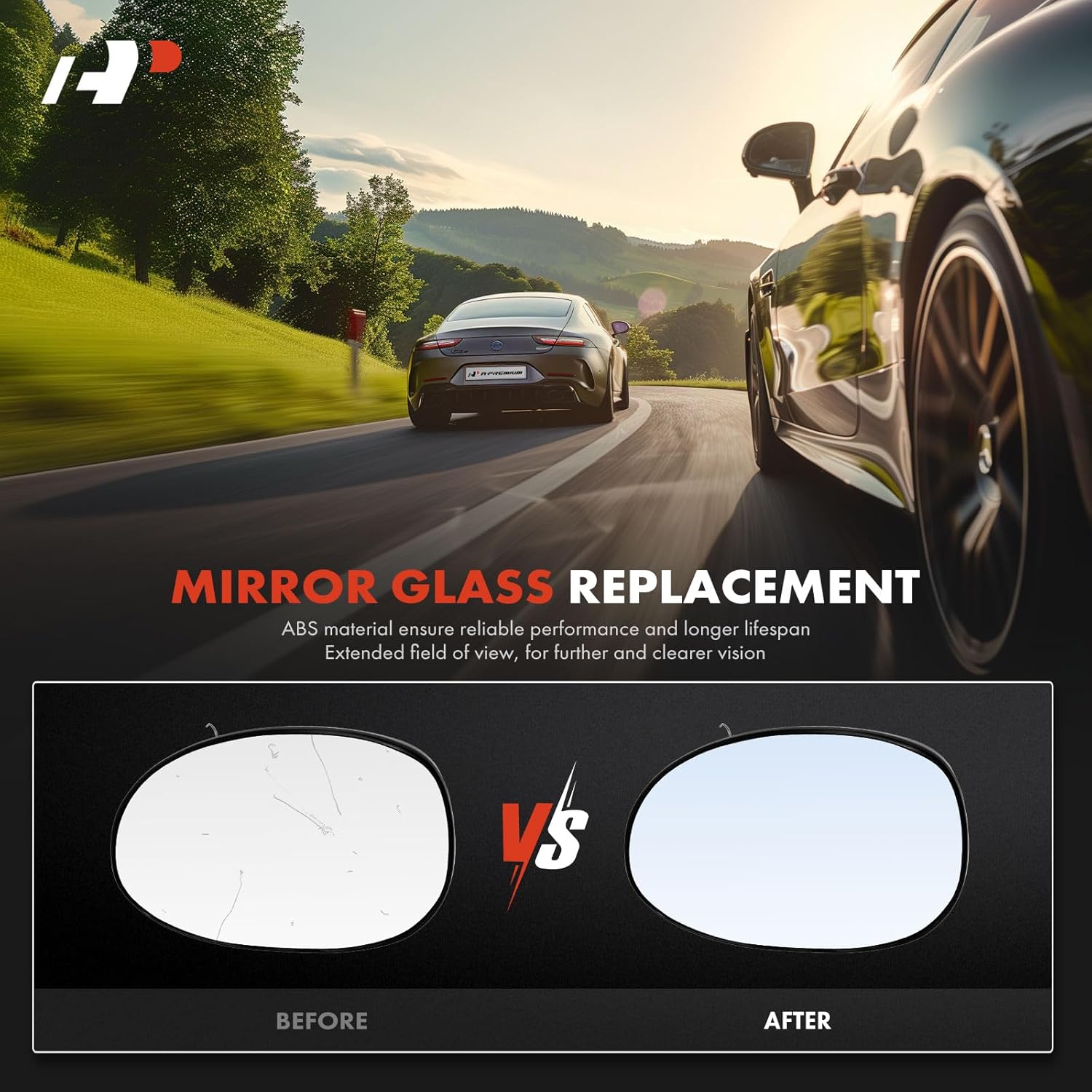 A-Premium 2-PC Driver and Passenger Side Heated Mirror Glass with Backing Plate Compatible with Dodge Neon 2000-2005, SX 2.0 2003-2005 - Exterior Side View Mirror