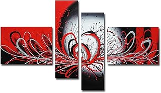 Muzagroo Art Oil Painting Hand Painted on Canvas Black and Red Abstract Paintings Room Decor for Living Room Stretched L
