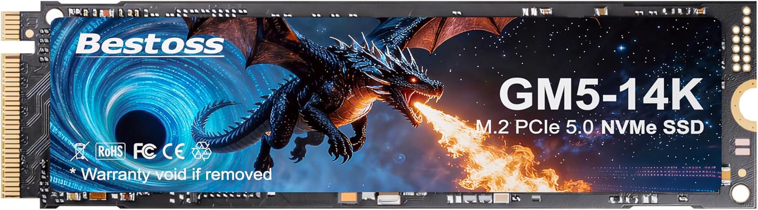 Bestoss NVMe M.2 2280 SSD 1TB Internal PCIe 5.0,Up to 14000MB/s, DRAM Cache | Tailored for Gamers, Video Editors, High-End Creators, and AI Developers Demanding Blazing-Fast Speed