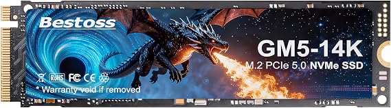 Bestoss NVMe M.2 2280 SSD 1TB Internal PCIe 5.0 SSD, Up to 14000MB/s, SLC Cache & HMB, PS5/PC/Laptop, Tailored for Gamers