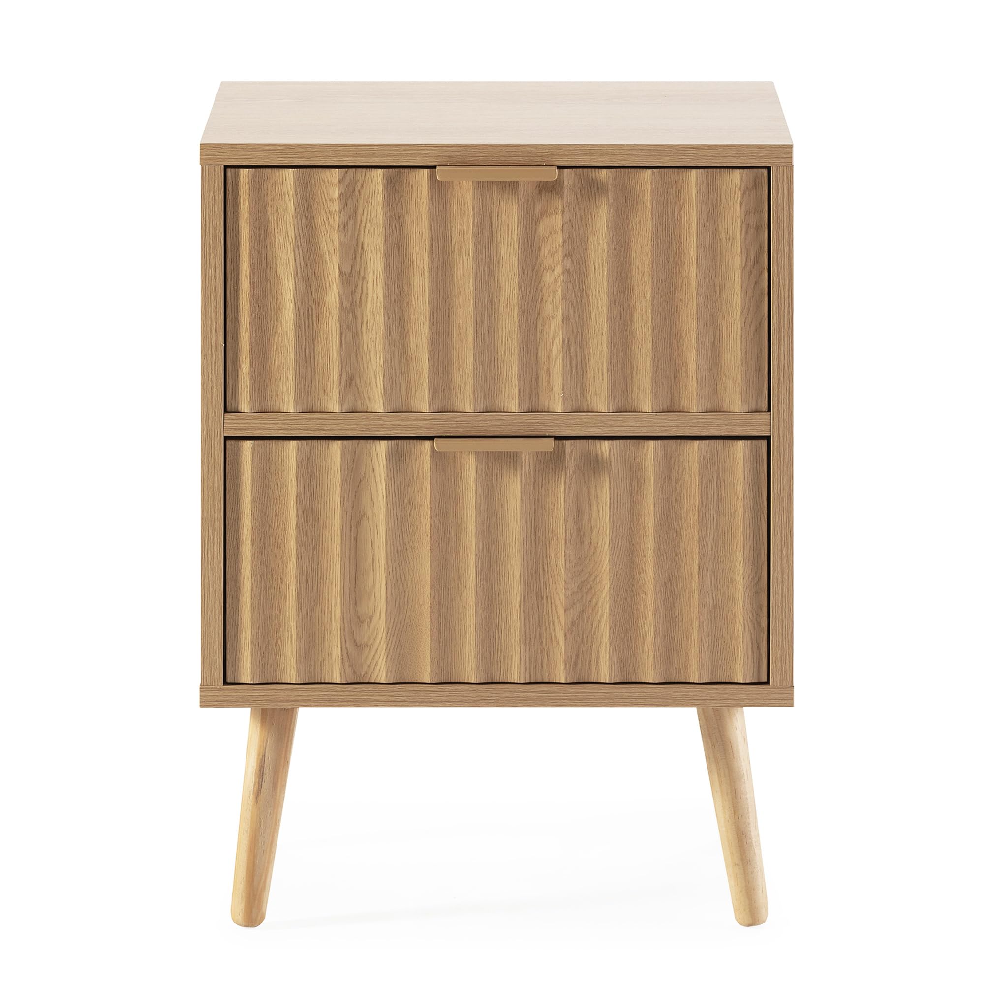 HOMN LIVING Mesita de Noche Lluvia 2 cajones Color Roble, 40 cm (Ancho) 30 cm (Profundo) 55 cm (Altura)