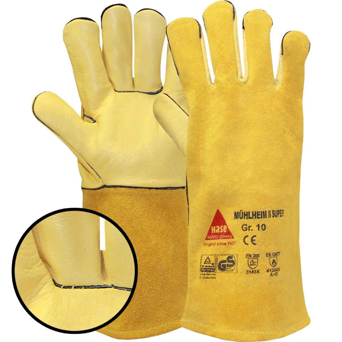 Mühlheim-I-Super Lot de 6 paires de gants de soudeur en cuir avec manchette, XL (10), jaune, 6