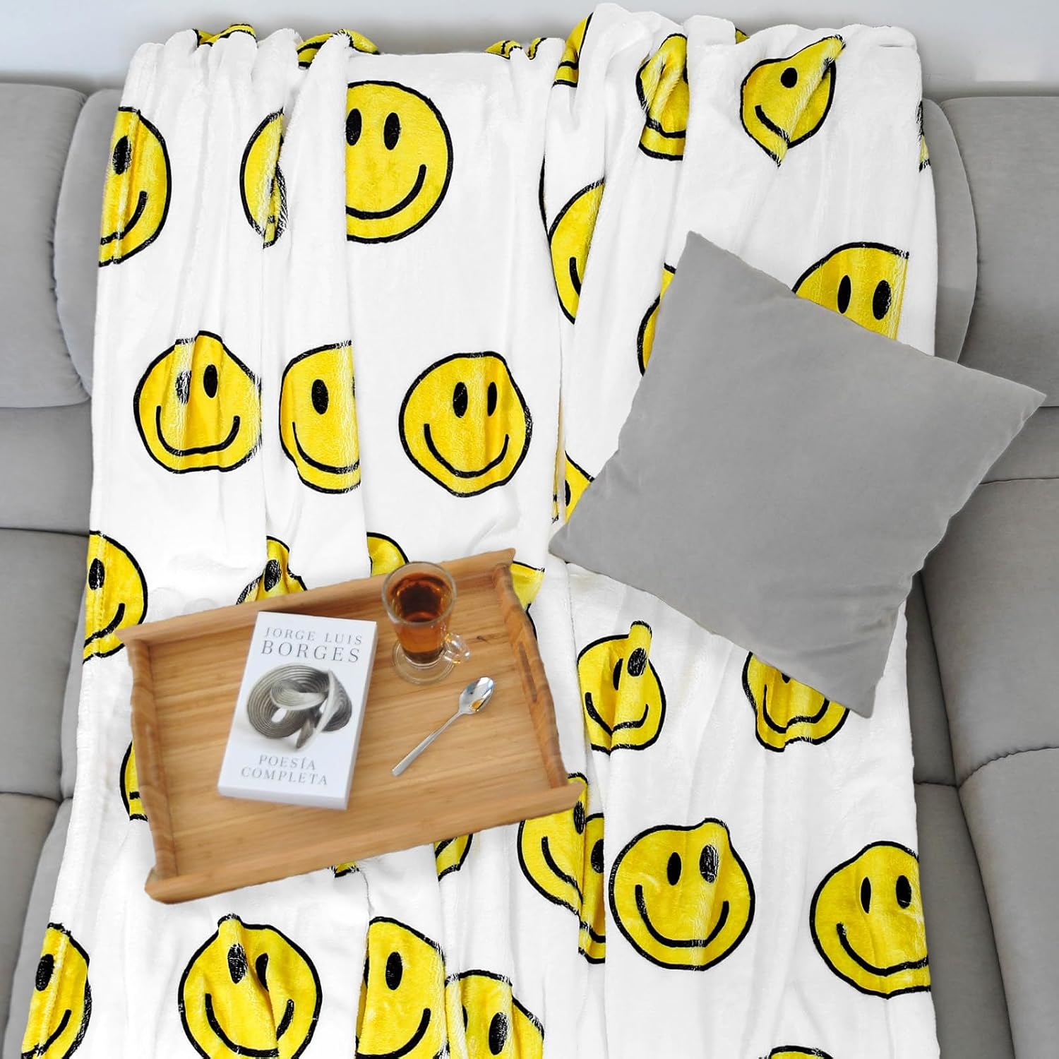 JarThenaAMCS Smile Face Fuzzy Throw Blanket Yellow Happy Face Cute Decorative Soft Cozy Flannel Blanket for Home Bed Sofa Couch Chair, 50 x 60 Inch - Image 5