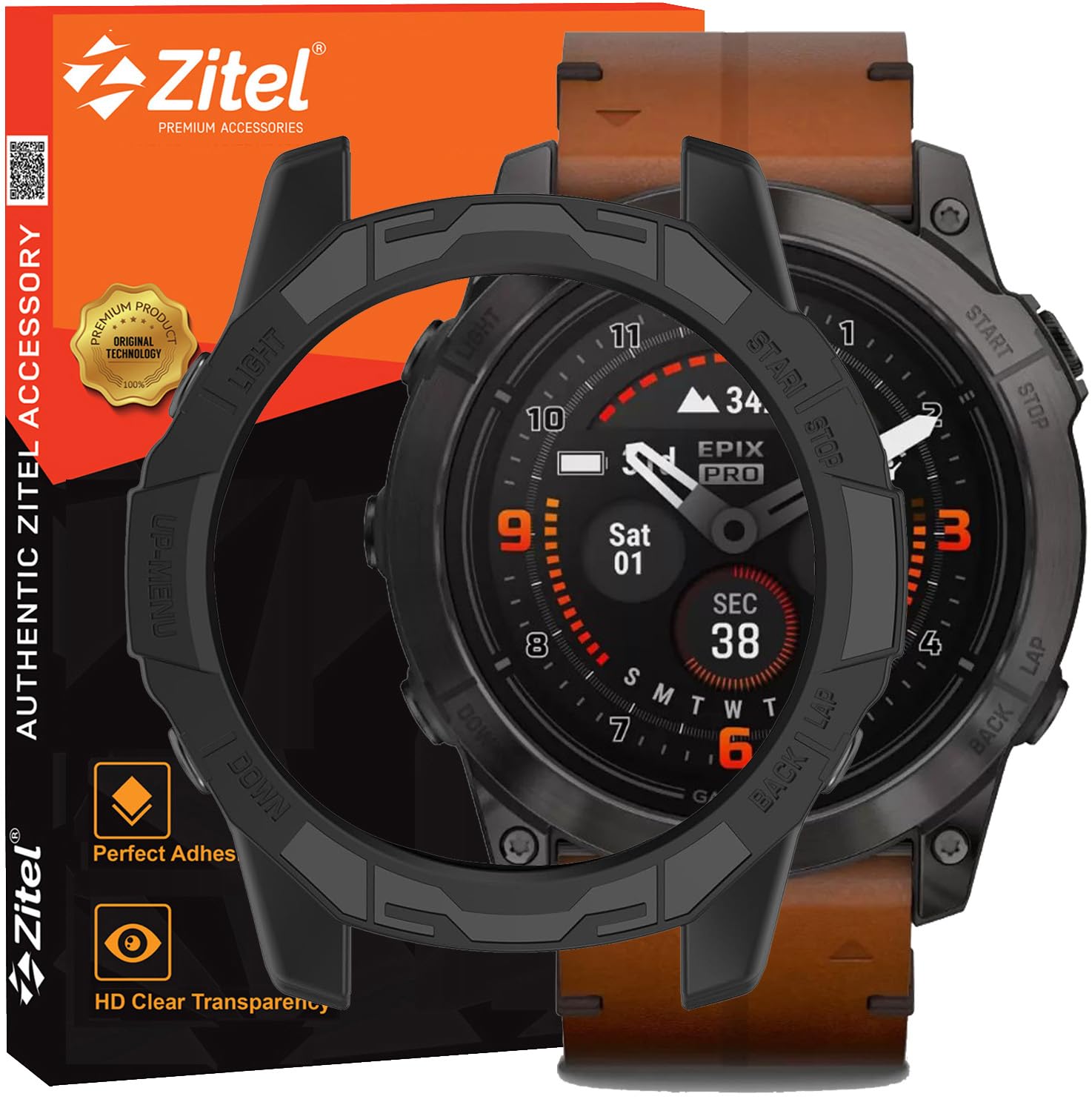 Zitel® Case Compatible with Garmin Epix Pro (Gen 2) 51mm, Fenix 7X Pro, Fenix 7X Bumper Cover Shell (Without Screen Protector) – Black