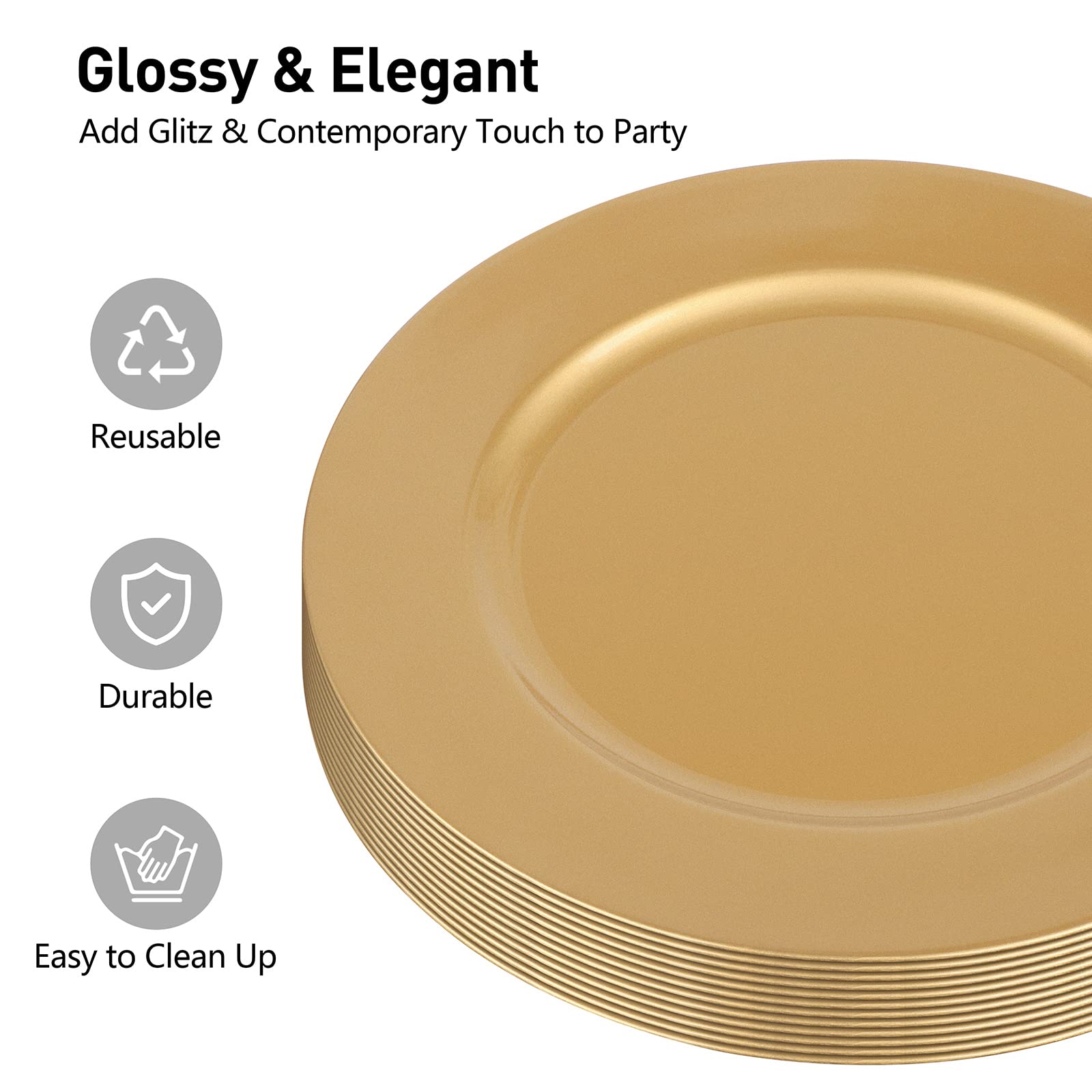 MCEAST 12 Pieces 13 Inches Round Charger Plates Gold Plastic Plates