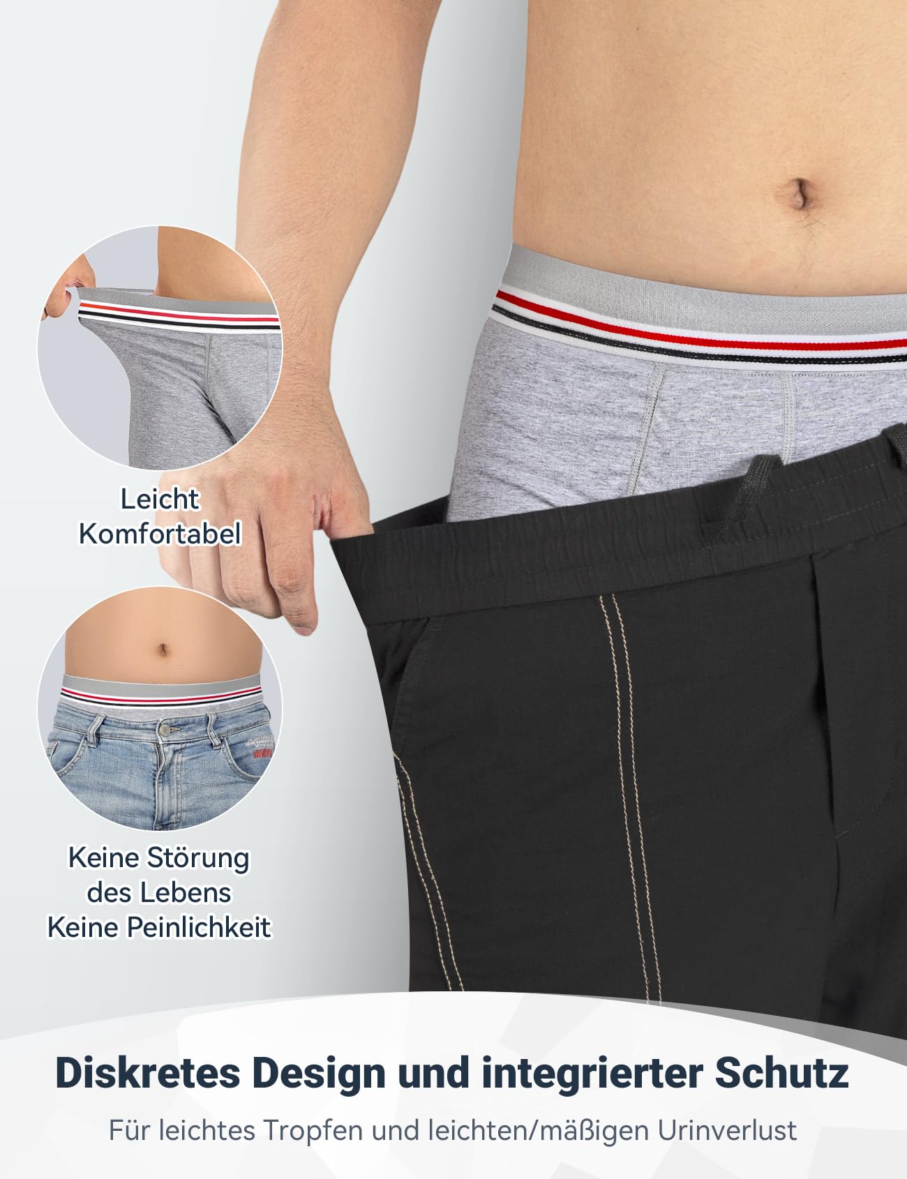 Carer 3 Stück Herren-Boxershorts für Inkontinenz, waschbar Inkontinenz Pants Männer Baumwolle mit 80 ml saugfähige Unterlage speichert Urin verhindert Blasenlecks für leichte Inkontinenz