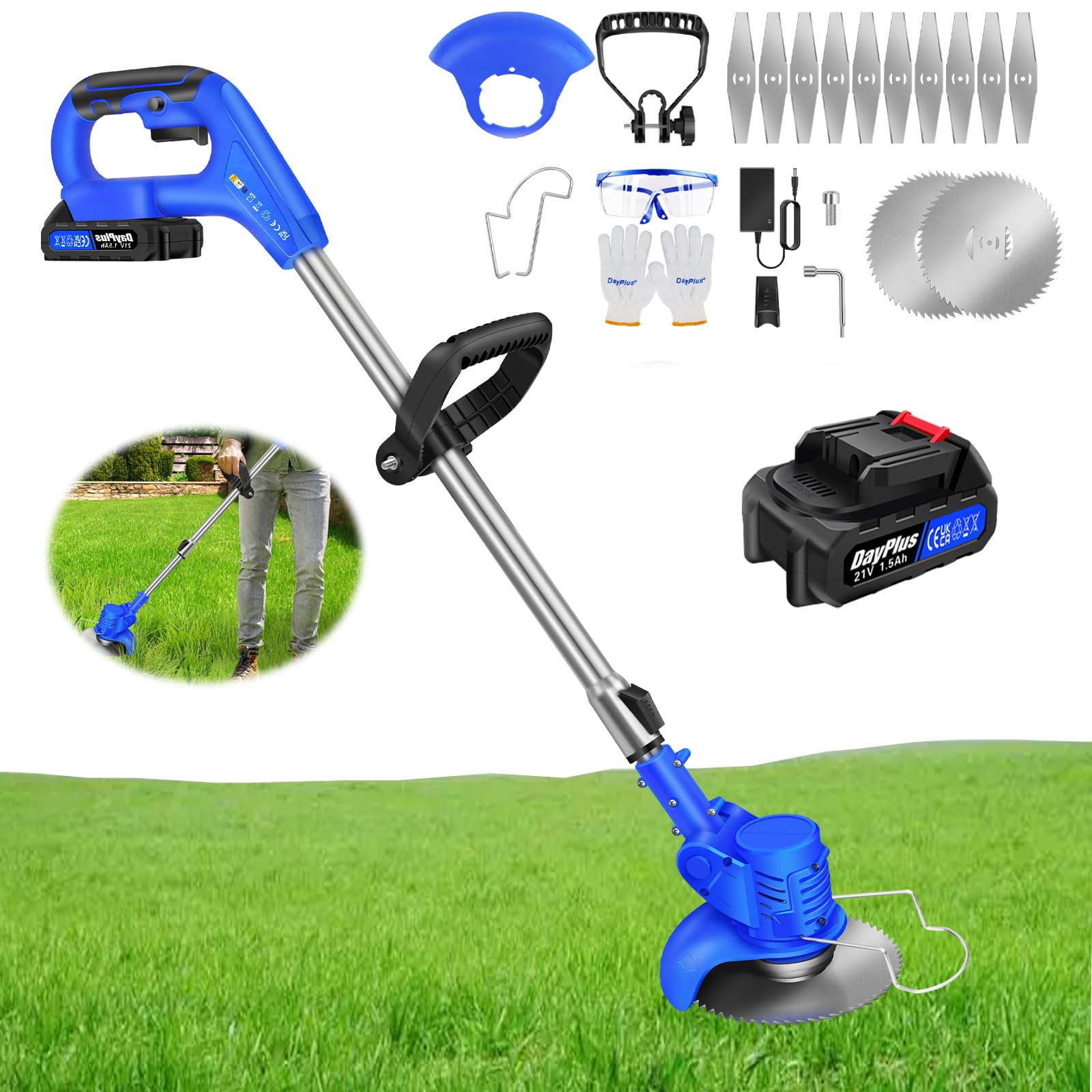 Decespugliatore Elettrico Senza Fili, 21 V Taglio Bordo, Taglio Bordo Senza Fili Con 1 Batteria, Attrezzi Da Giardino Motorizzato Con 2 Tipi Di Lame Per Il Taglio Di Giardino Prati e Terreni Agricoli