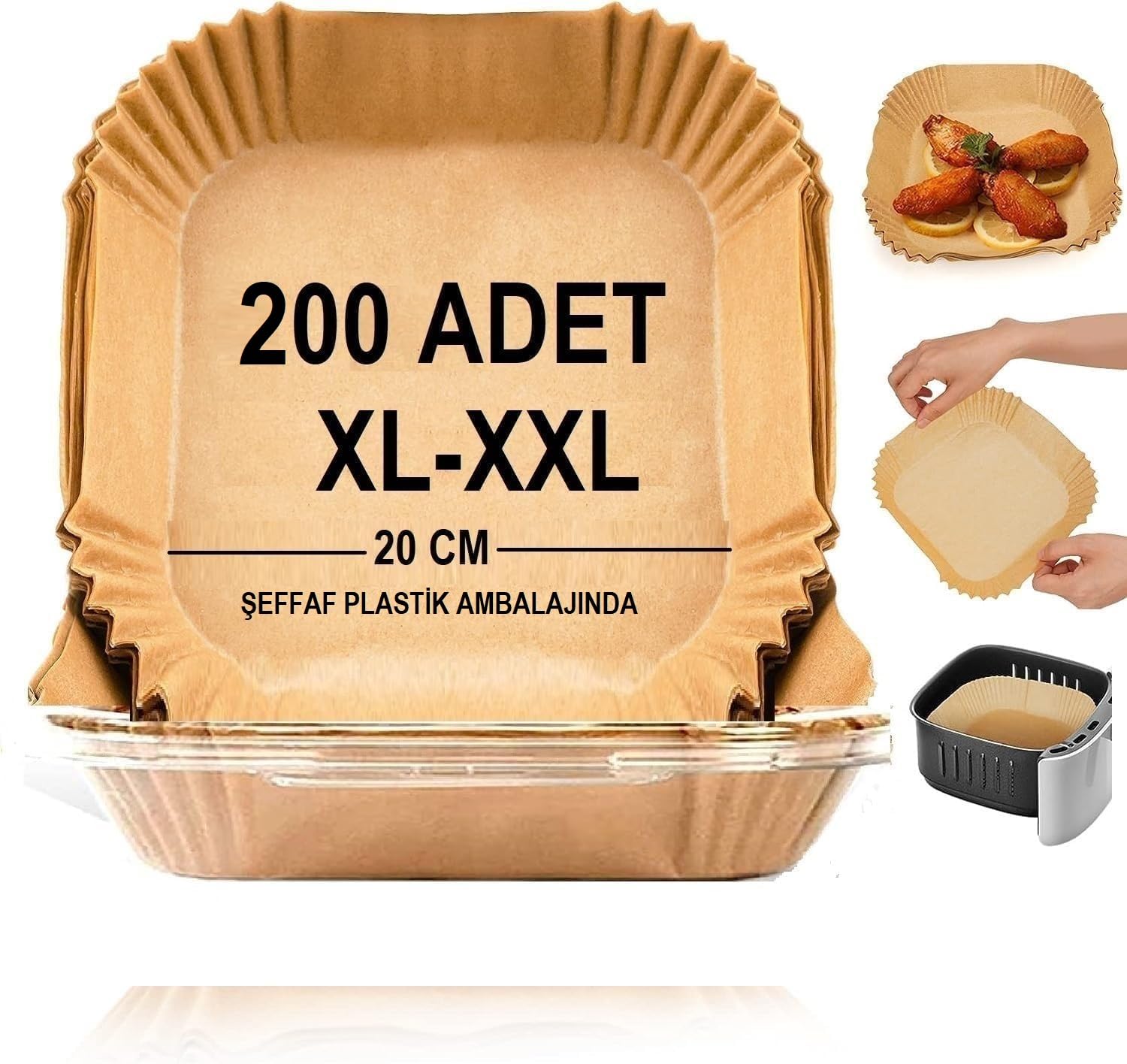 Baker Home Airfryer Pişirme Kağıdı,Xl-Xxl Büyük Boy, Kare, 200 Adet Hava Fritöz Parşömen Fırın Kağıdı Tek Kullanımlık Kağıt Fırın Fritöz Pişirme Kızartma Tavası Için Uygun 20CM