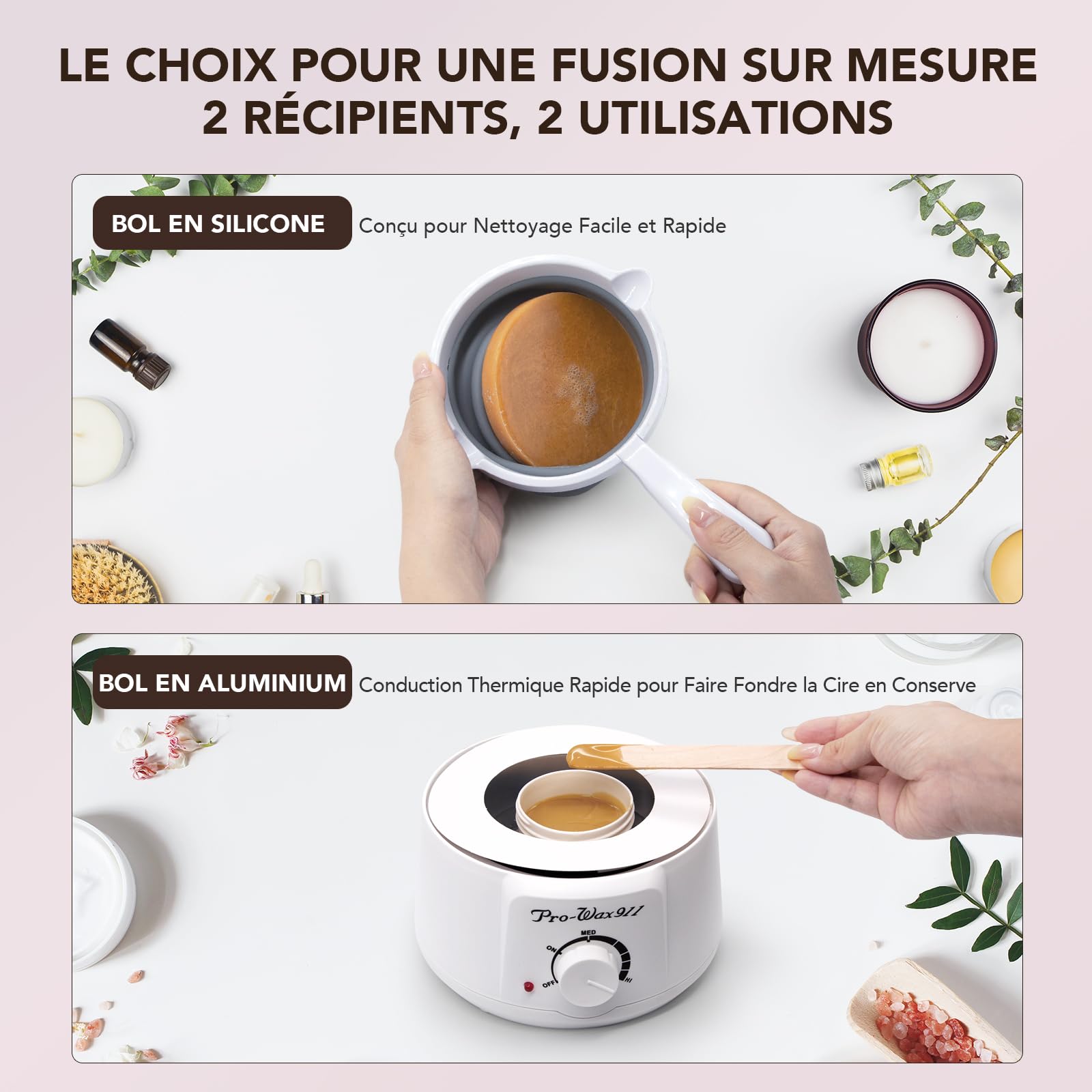 Kit Chauffe Cire Epilation avec Machine à cire | 500 g Cire | 30 Applicateurs | Pot en Silicone, Kit d'Épilation Complète du Corps et Visage à Domicile pour Femme & Homme