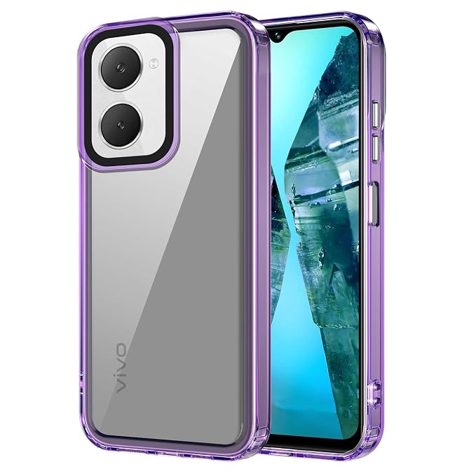 amazon basics Back Case Cover for Vivo Y18 | Compatible for Vivo Y18 Back Cover | Case Cover with Camera Protection | (TPU + PC | Translucent Purple)
