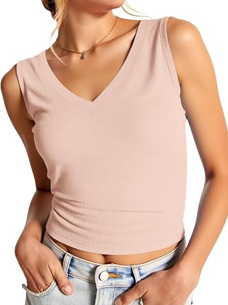 Imily Bela Womens Ribbed Tank Tops Summer Slim Fit V Neck Tops Casual Basic Knit Sleeveless Shirts