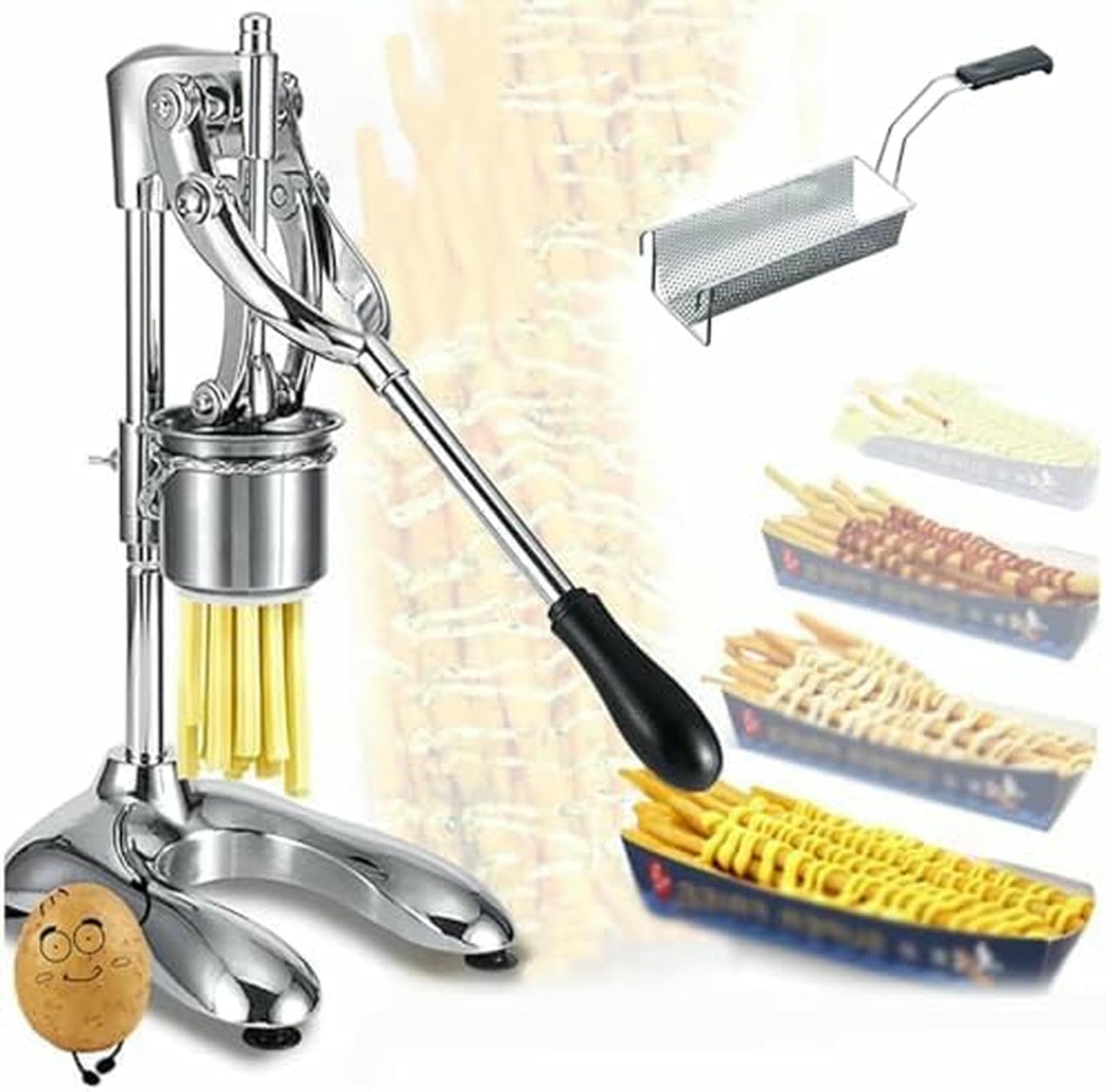 AYCDL Potato Extruder, Manual Stainless Steel French Fries Maker, 30cm Commercial Potato Strips Squeezer for Restaurant Use