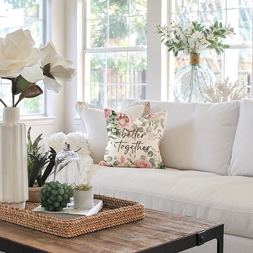 Miniatura 2 de PANDICORN Juego de 4 fundas de almohada de primavera de 20 x 20 pulgadas con tarro de masón de bienvenida con flores rosadas Bless This Home Sweet