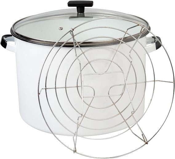 Granite Ware 21 Quart Water Bath Canner with Jar Rack & Lid - Durable Steel Core Porcelain Enamelware Canner for Home Canning Tools & Food Preservation on Stove/Open Flame (White)