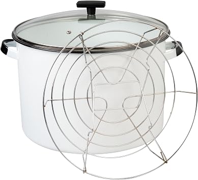 Granite Ware 21 Quart Water Bath Canner with Jar Rack & Lid - Durable Steel Core Porcelain Enamelware Canner for Home Canning Tools & Food Preservation on Stove/Open Flame (White)