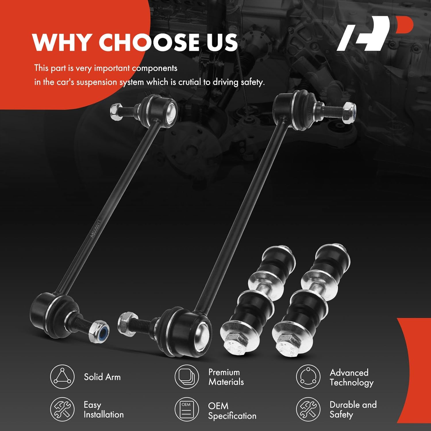 A-Premium Set of 4, Front & Rear Sway Bar Links Kit Stabilizer Bar Links, Compatible with Ford Focus 2000-2011