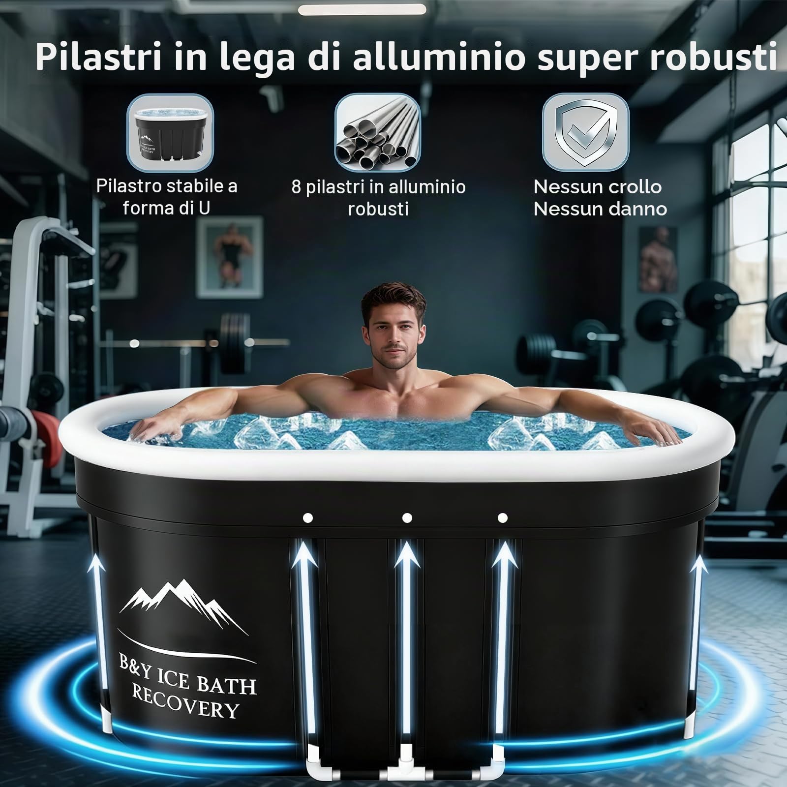 B&Y Bagno di ghiaccio ovale, pieghevole, per adulti, contenitore isolato, per interni ed esterni, terapia del freddo, per atleti, atleti e bagni freddi, per la casa (nero, 120 x 65 x 65 cm)