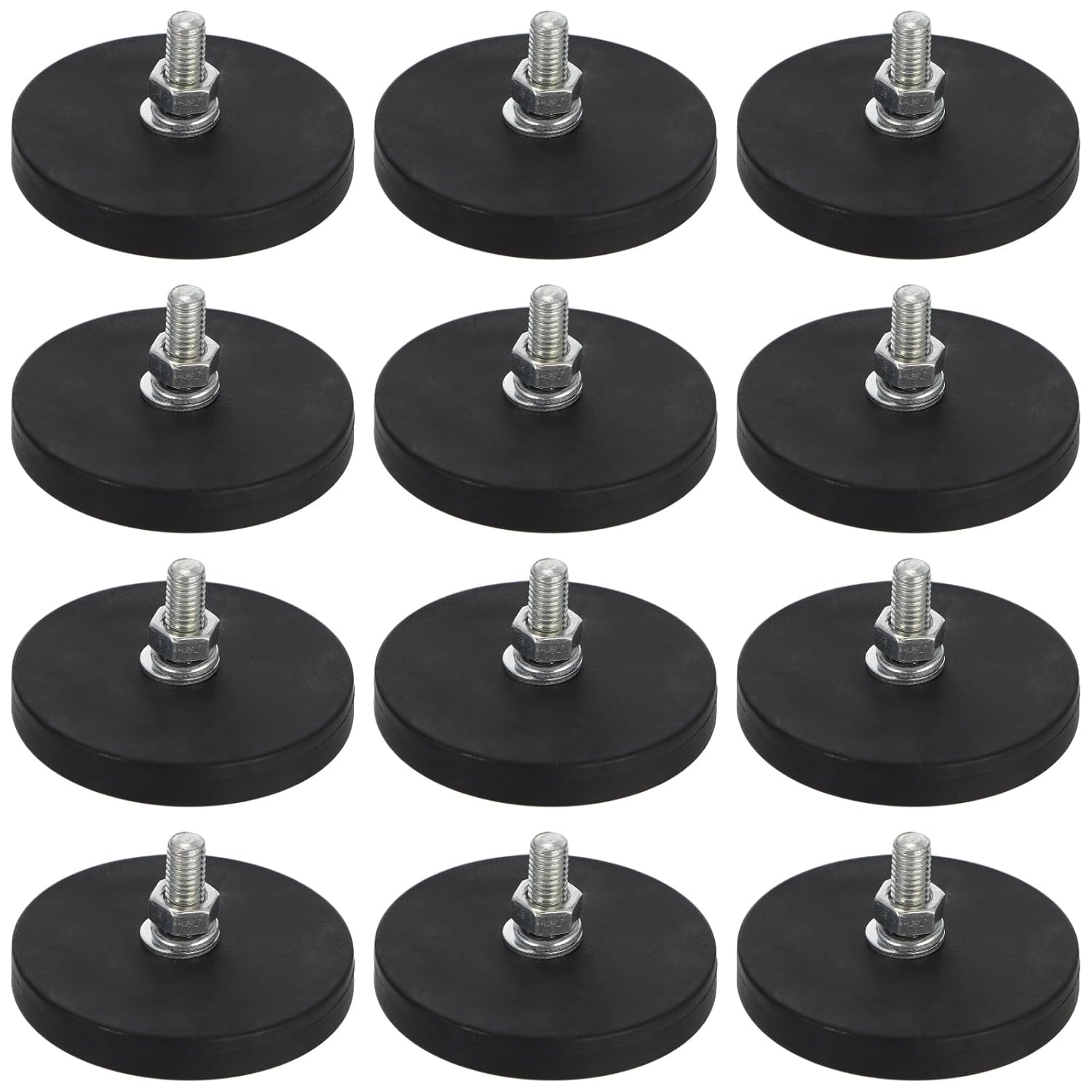 12 Pcs Rubber Coated Piece with Attachment Force, Neodymium Piece with Attachment Force Base with M5 Threaded Stud, 18.7 lbs Pull Force Mounting Pieces for Light Bar, Mirror, Camera