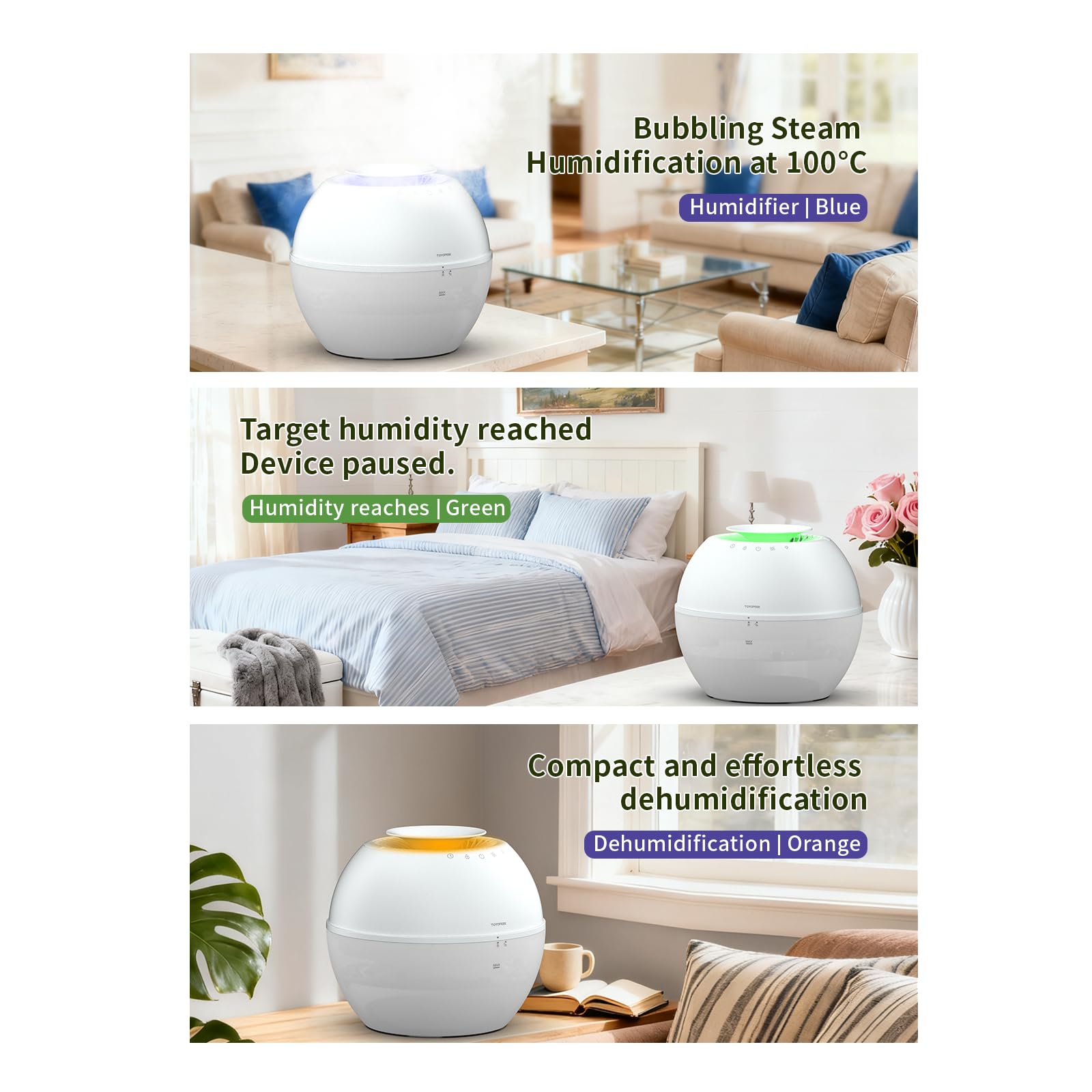HD021 - Combo de deshumidificador y humidificador 3 en 1, deshumidificadores pequeños con manguera de drenaje, tanque de agua de 101 onzas, mini deshumidificador portátil compacto para