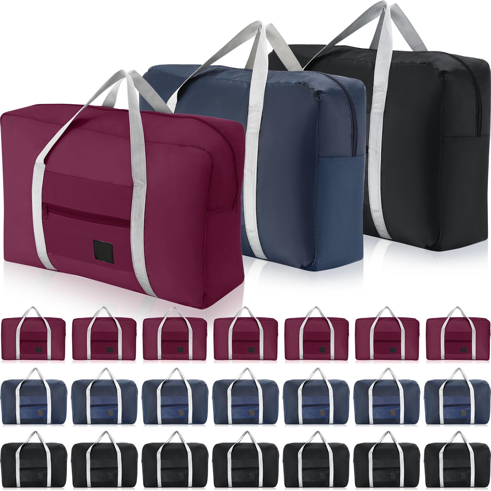 Sweetude 24 Pcs Travel Duffel Bags Bulk Foldable Luggage Bag Women Men Waterproof Carry Tote with Trolley Sleeve for Gym, Overnight, Airlines(Navy