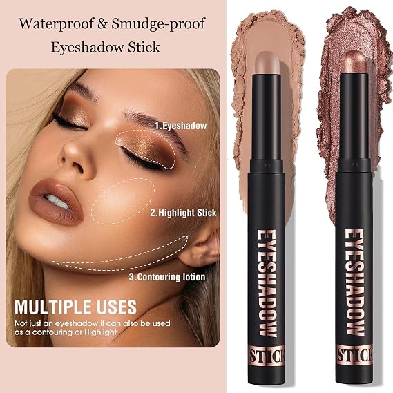 Matte Eyeshadow Stick Blendable Cream Eyeshadow Waterproof Long Lasting High Pigmented eyeshadow Pencil, Hypoallergenic Nude Eye Shadow Stick (12# Medium Warm Brown Matte)