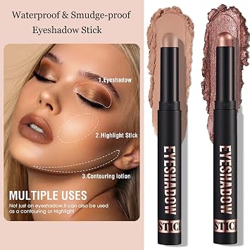 Matte Eyeshadow Stick Blendable Cream Eyeshadow Waterproof Long Lasting High Pigmented eyeshadow Pencil, Hypoallergenic Nude Eye Shadow Stick (12# Medium Warm Brown Matte)