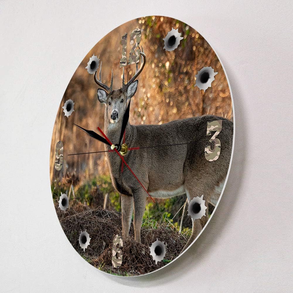 The Geeky Days Deer Wall Clock, 12 Inch Cabin Hunting Clock Round Silent Non Ticking Battery Operated Rustic Wildlife Wall Decor Deer Clocks for Walls Man Cave Wildlife Deer Hunting Gifts