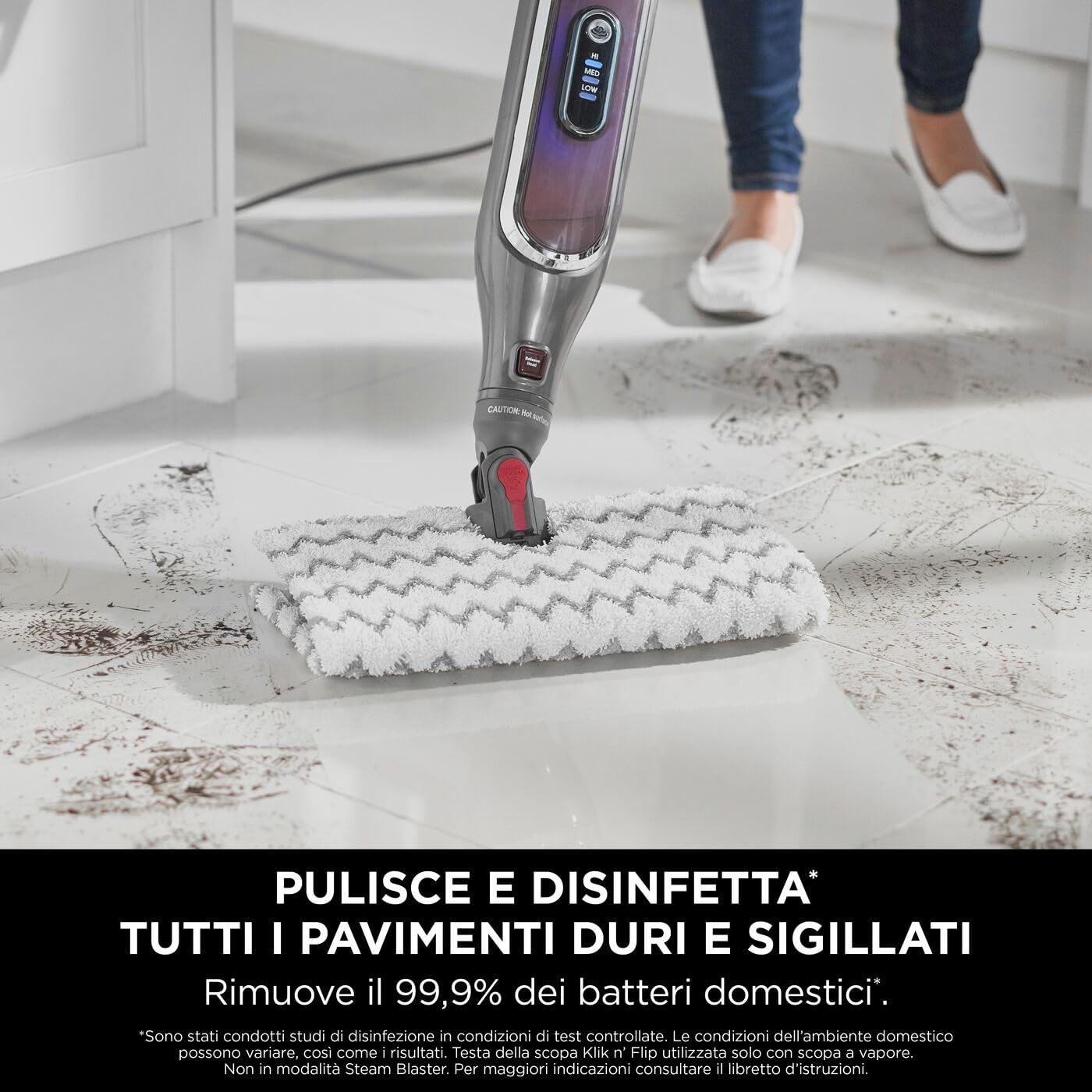 Shark Automatic Klik n' Flip Steam Mop, Scopa a Vapore Intelligente, Cavo 6 m, 2 Panni Lavabili, Serbatoio Capacità di 375 ml, Riscaldamento in 30 Secondi, Bordeaux/Grigio, S6003EU