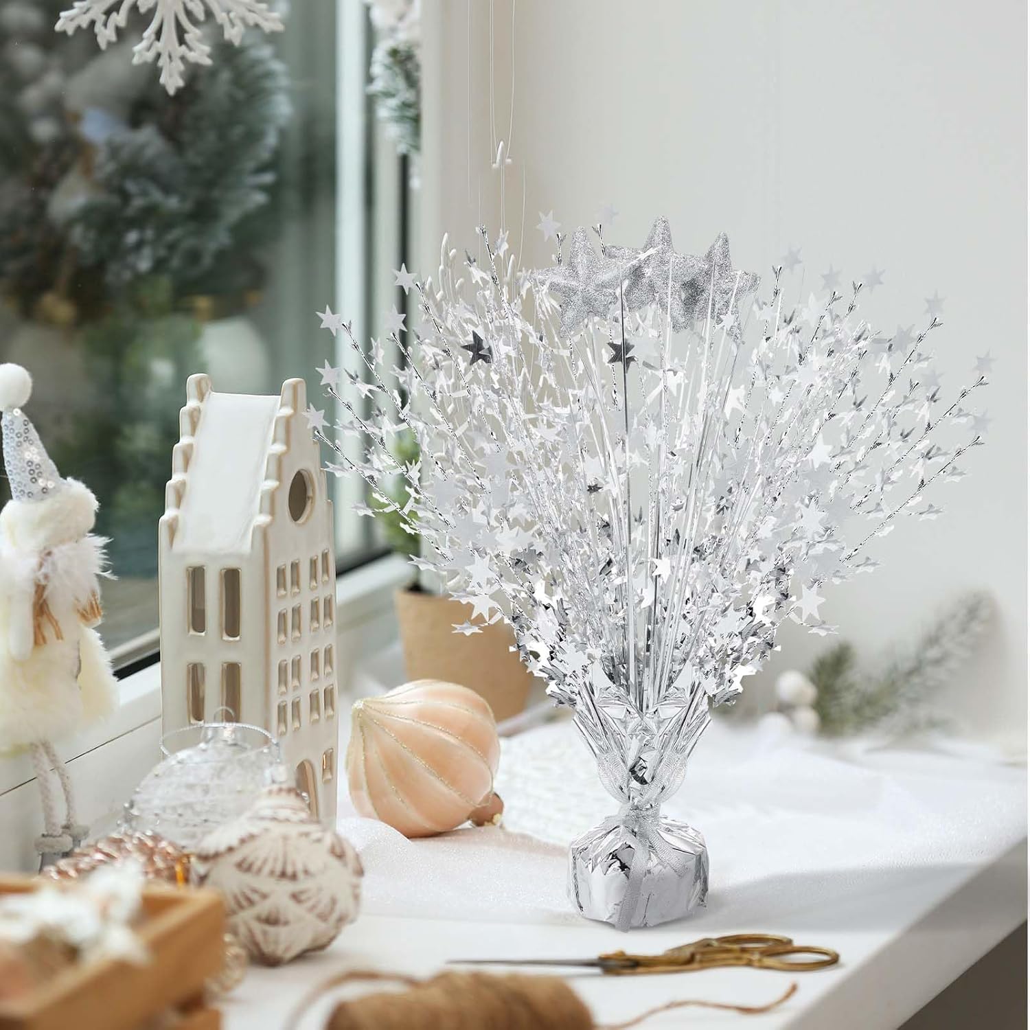 Wenqik 6 Pcs Graduation Table Centerpiece Party Decoration Spray Centerpiece Foil Star Centerpieces Table Decorations for Party Event Anniversary Memorial Dining Holiday Celebration(Silver)