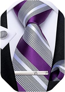 DiBanGu Mens Striped Tie Silk Woven Necktie and Pocket Square Cufflinks Tie Clip Set Wedding Business Formal Gift Tie for Men