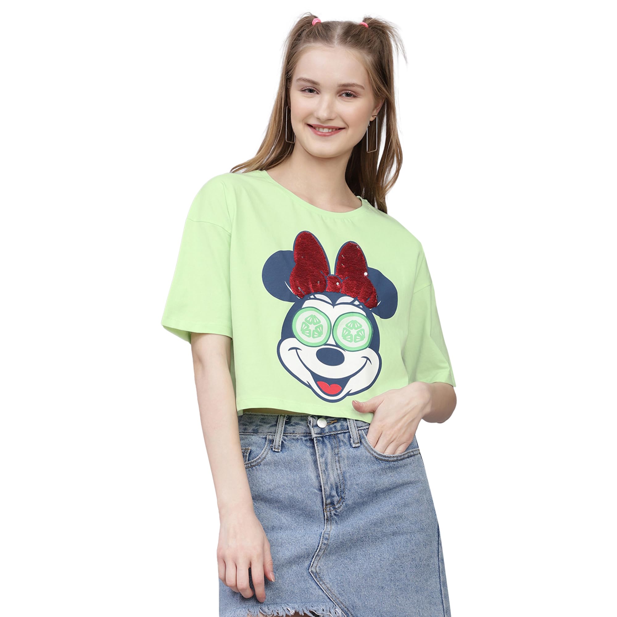 Official Mickey & Friends Printed Boxy Fit Crop Tshirt for Women-image-24