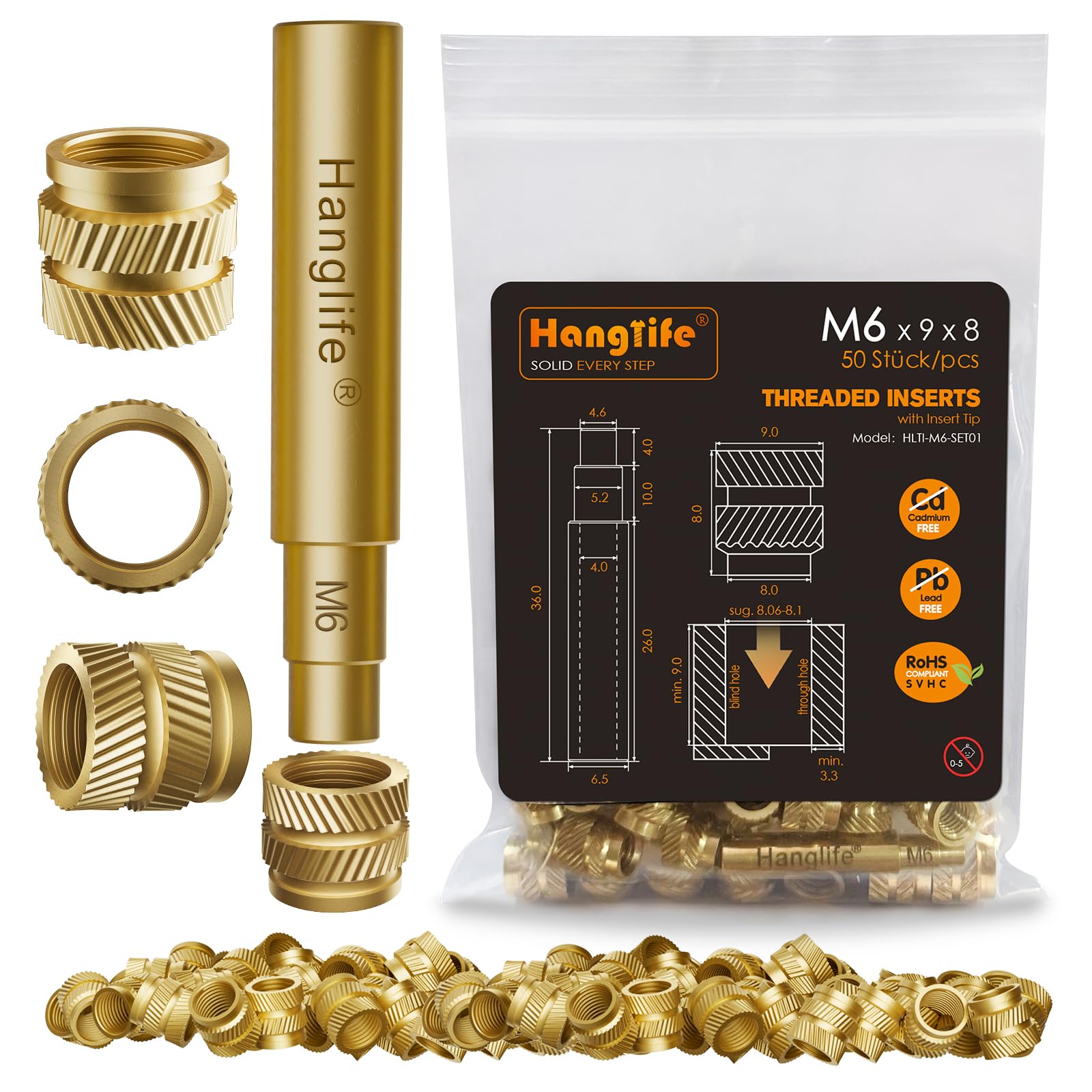 3d Printing Tools M6 Thread Insert SHORT - 25 Pieces RX-M6x6.8 For 3D ...