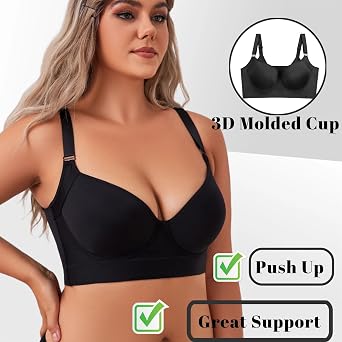 Women's Push Up Bra - Full-Coverage Underwire Bra with Support and Back Fat Control