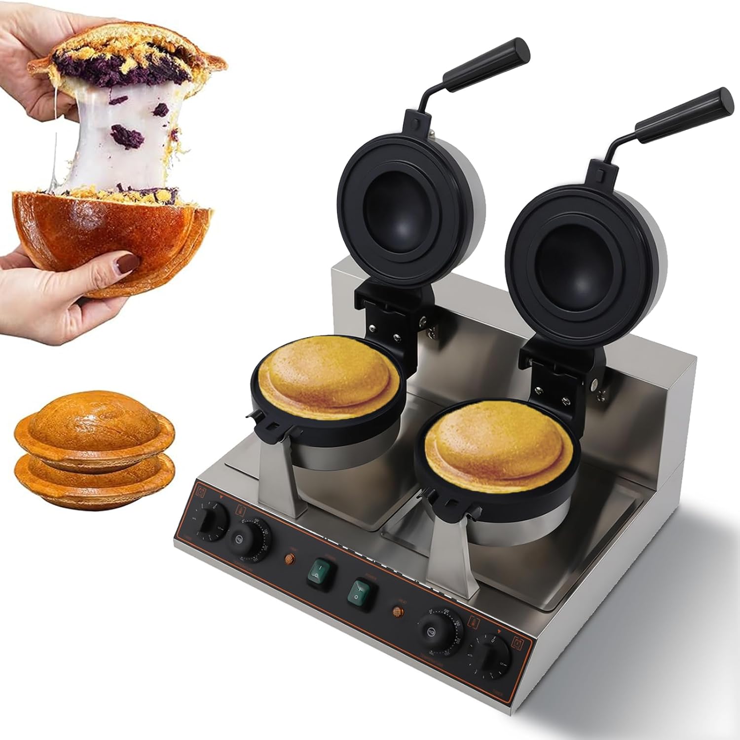 kaupallinen UFO Burger Maker sähköinen kaksipää jäätelö hampurilainen 2400W 50-300℃ lämpötilanhallinta ruostumattomasta teräksestä valmistettu vohvelivoileipä Paninipuristinkone ravintolan kodin aamiaiskauppoihin