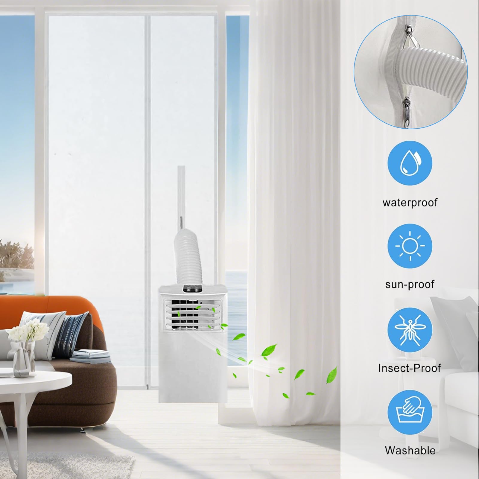 Fensterdichtung Für Klimaanlagen, Fensterset Für Mobile Klimaanlagen, Heißluft-Austauschschutz Mit Reißverschluss, Wasserdichtes Schiebetür-Entlüftungsset, Für Mobile Klimaanlagen Und Trockner