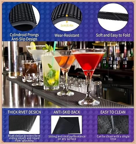 Miniatura 3 de Tapete de barra de 12 x 6 pulgadas, tapete de goma para servicio de bar de cóctel, juego de 2 alfombrillas de café o encimera, tapete de secado de