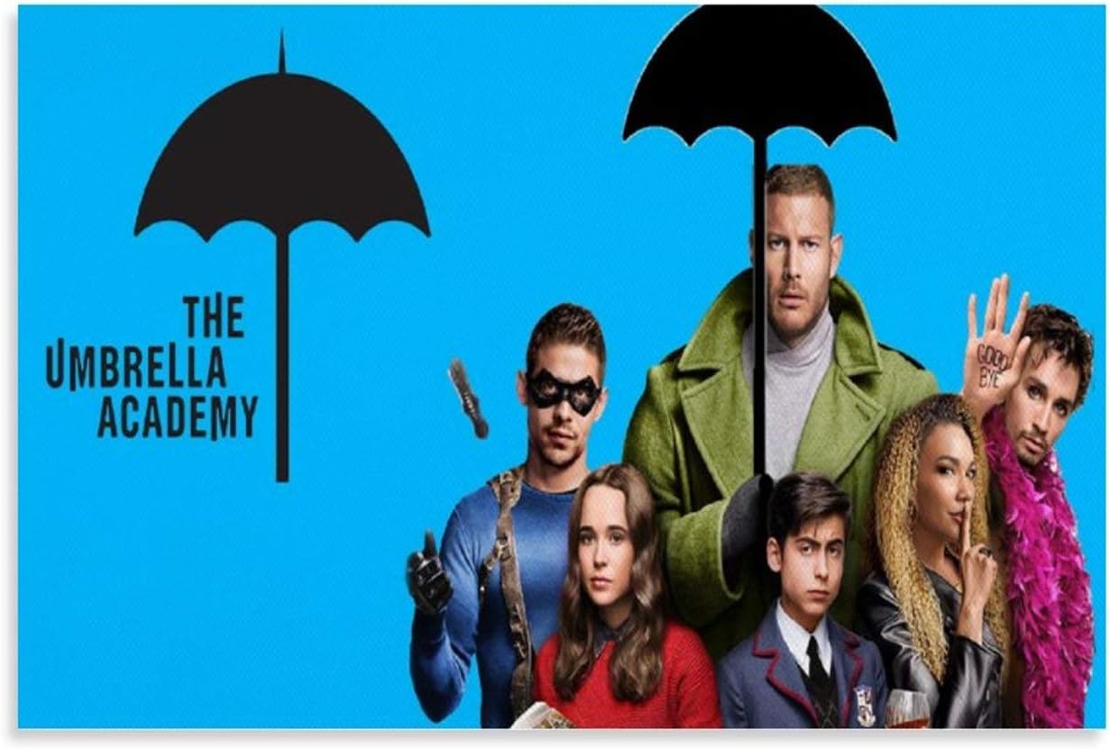 SDFWE Umbrella Academy 4 Vintage Classic Movie TV Poster Wall Art Framed Oil Paintings Printed on Canvas for Home Decorations Pictures Hanging for Living Room 12x18inch(30x45cm)