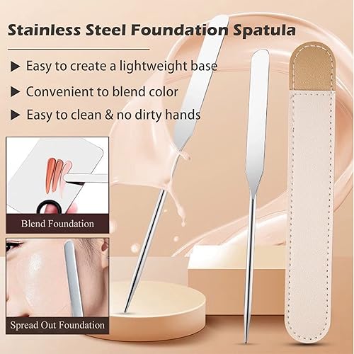 Miniatura 6 de Paleta de maquillaje Penugo, 2 piezas de acero inoxidable con espátula de herramienta, paleta cosmética de uñas para mezclar fundacionessombra de