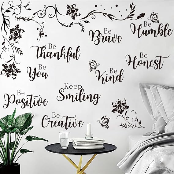 Runtoo Large Inspirational Quotes Wall Art Decals Black Motivational Saying Wall Stickers for Living Room Bedroom Office Lettering Decor