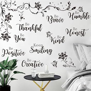 Runtoo Large Inspirational Quotes Wall Art Decals Black Motivational Saying Wall Stickers for Living Room Bedroom Office Lettering Decor
