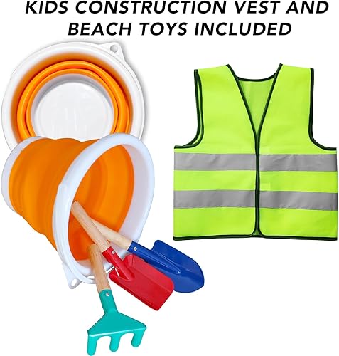 Miniatura 5 de Juguete para excavador de arena, base giratoria de 360, estructura de marco de acero estable y resistente, cubo de metal, excavadora para niños,