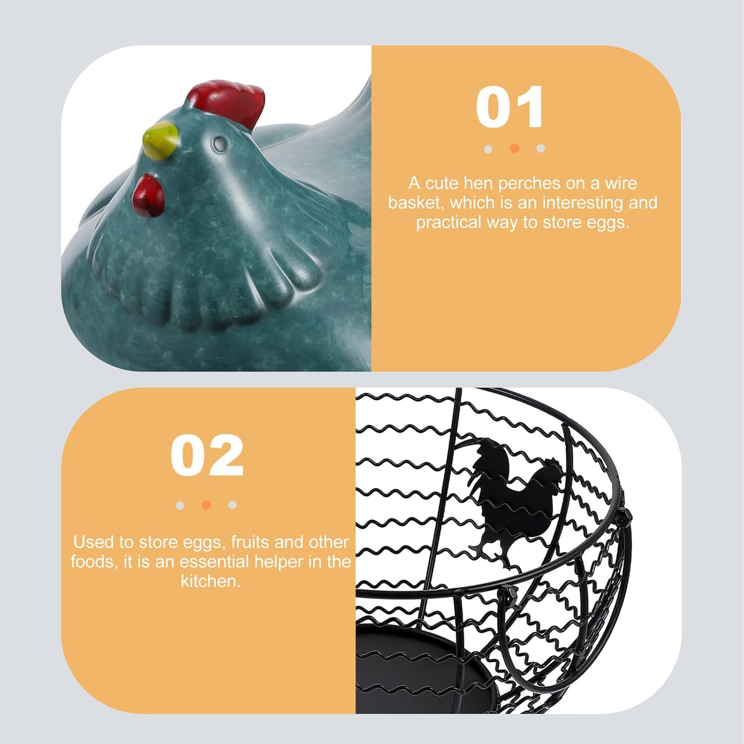 Iron Art Egg Storage Basket with Decorative Fruit Container, Light Blue Kitchen Organizer for Produce and Sundries Storage