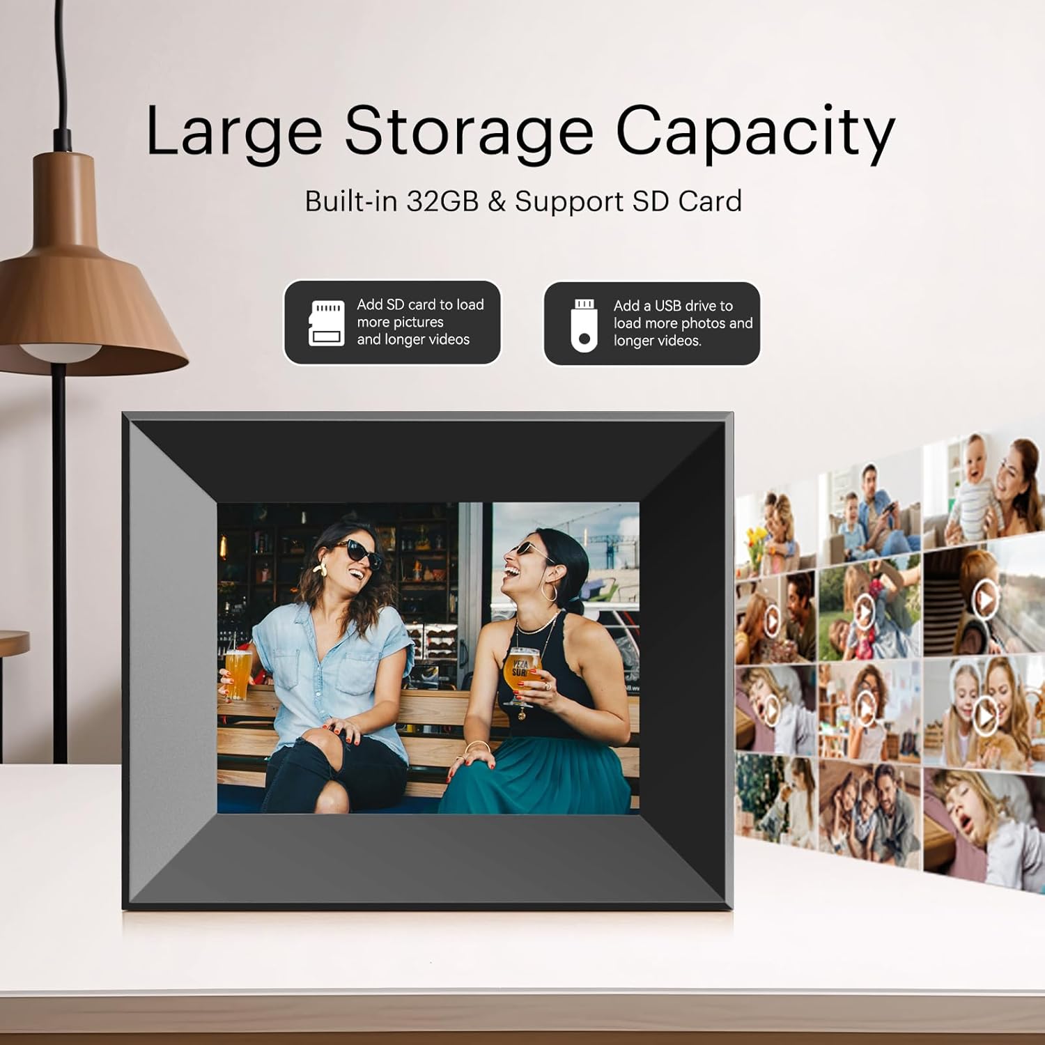 8-Inch Digital Picture Frame with WiFi, Wood Finish Smart Photo Frame HD IPS Touch Screen with 16GB Storage – Easy Photo & Video Sharing from Anywhere – Ideal Gift for Family, Black