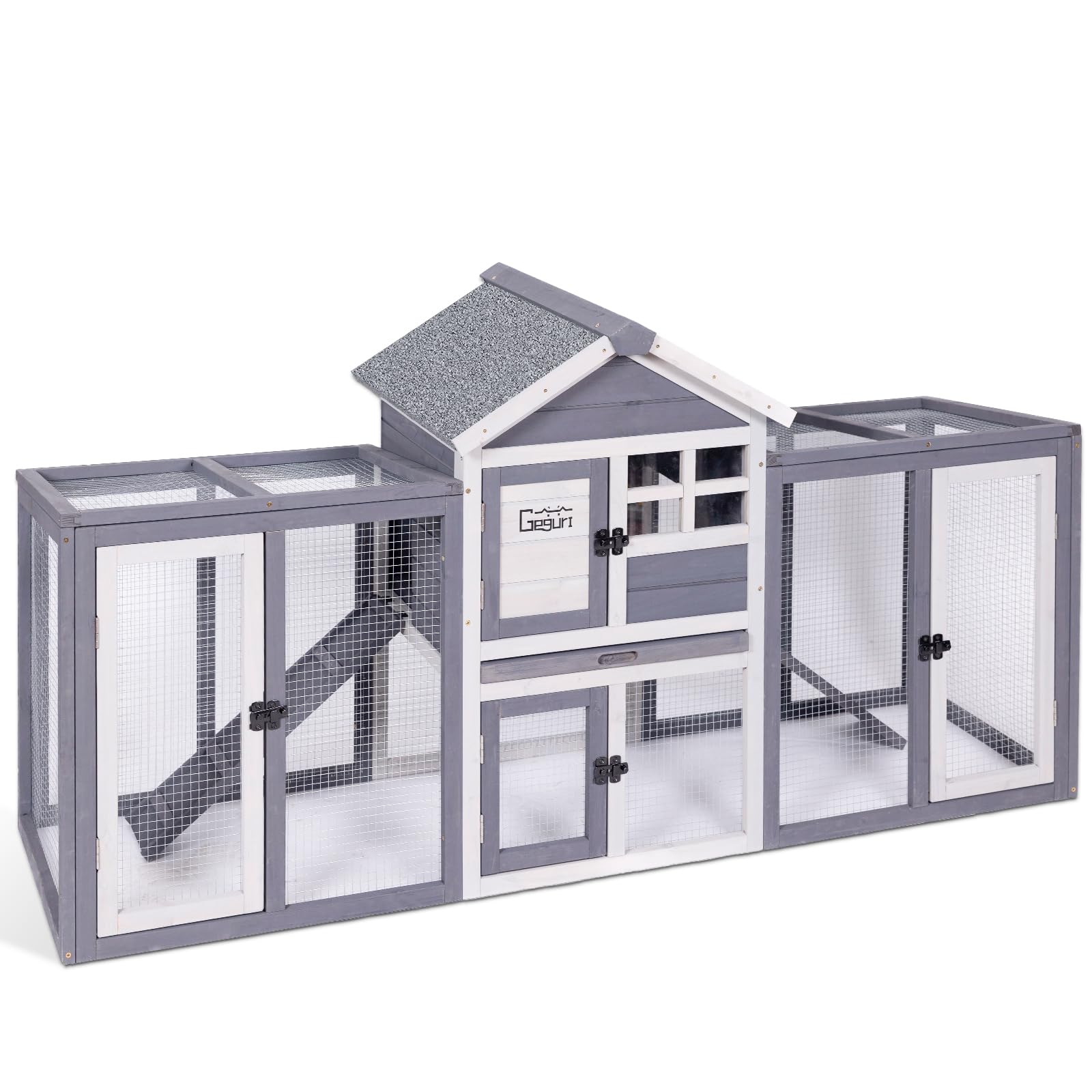 GEGURI Wooden Rabbit Hutch, Indoor Outdoor Chicken Coop Bunny Cage with Waterproof Roof