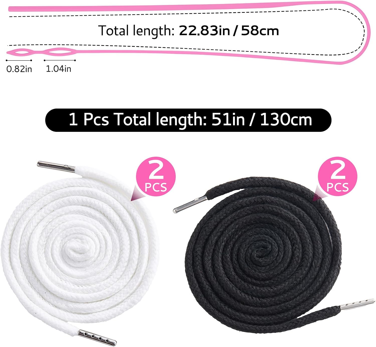 4 Pcs Drawstring Cords Replacement Hoodie String Replacement Sweatpants String for Yoga Pants Sweatpants Jackets Coats 2 Black 2 White 1 Threader Tool