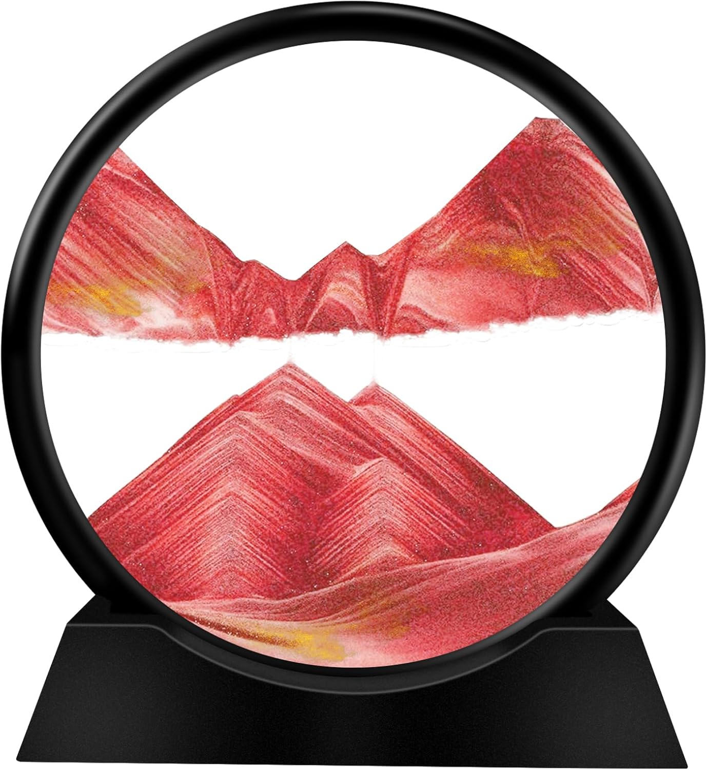 DRIWDOCTER 3D Round Glass Moving Sand Art Moving Sand Art Liquid Motion Cool Things for My Office Decor Relaxing Desktop Home Office Work Decor (red,12 inch)
