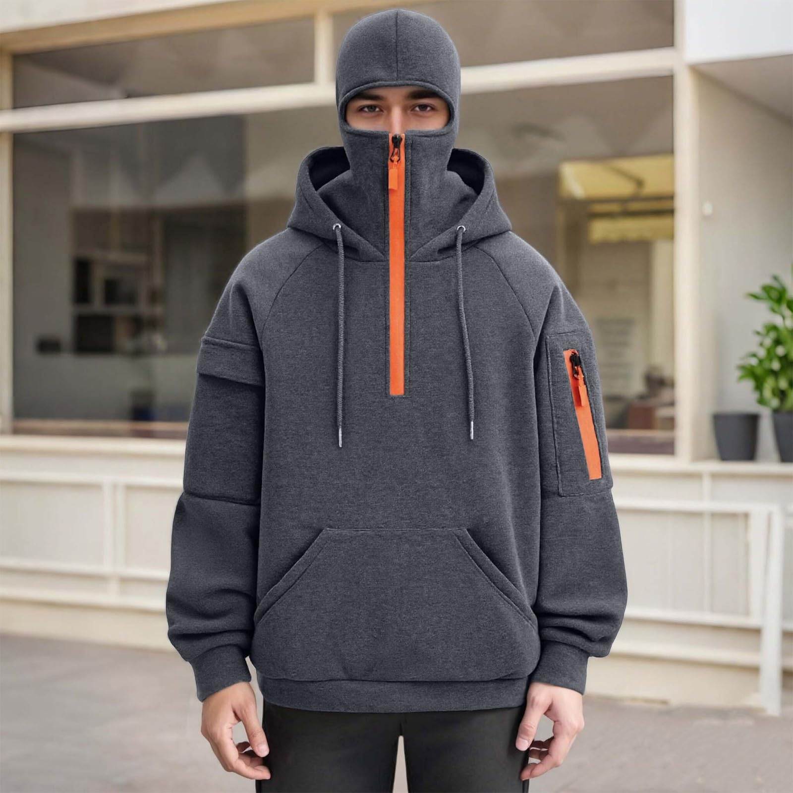 Kominiarka unisex z kapturem narciarskim dla mężczyzn i kobiet plus size zamek błyskawiczny 1/4 zimowa bluza z kapturem z długim rękawem sweter outdoorowy motocykl jazda na rowerze bluza