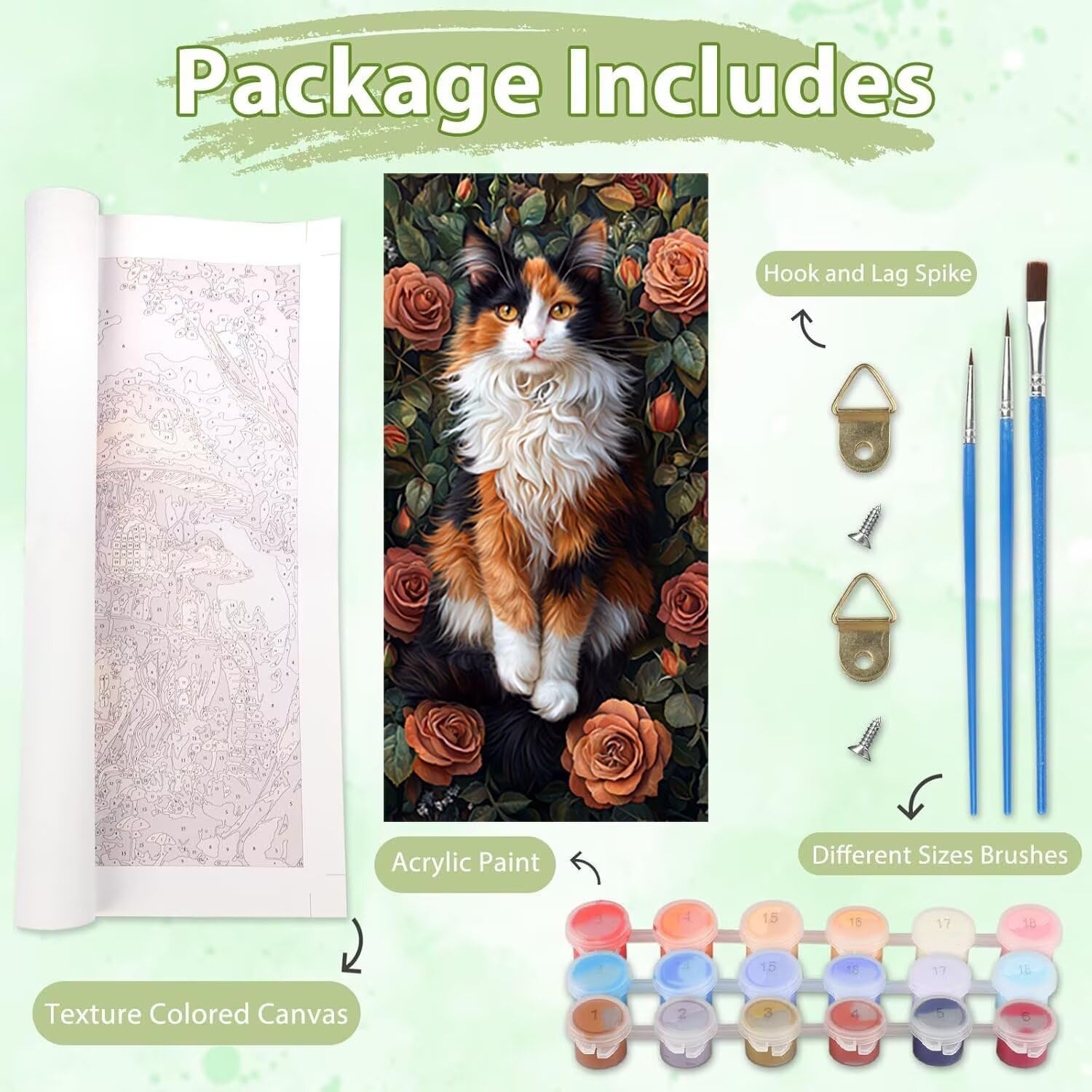 Fiori Dipingere con i Numeri Kit, Gatto Grande Paint by Numbers Adulti, Set di Pittura con i Numeri, Kit di Pittura Acrilica, Principianti Tela Fai da Te Pittura a Olio,Decor 50x100cm J0L-1035