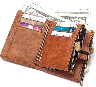 VALICLUD Men Fashion Theft Trifold Wallet for Men with Multi Card Slots and Coin Purse Genuine Crazy in Khaki Stylish Clutch for Daily Use and Special Occasions