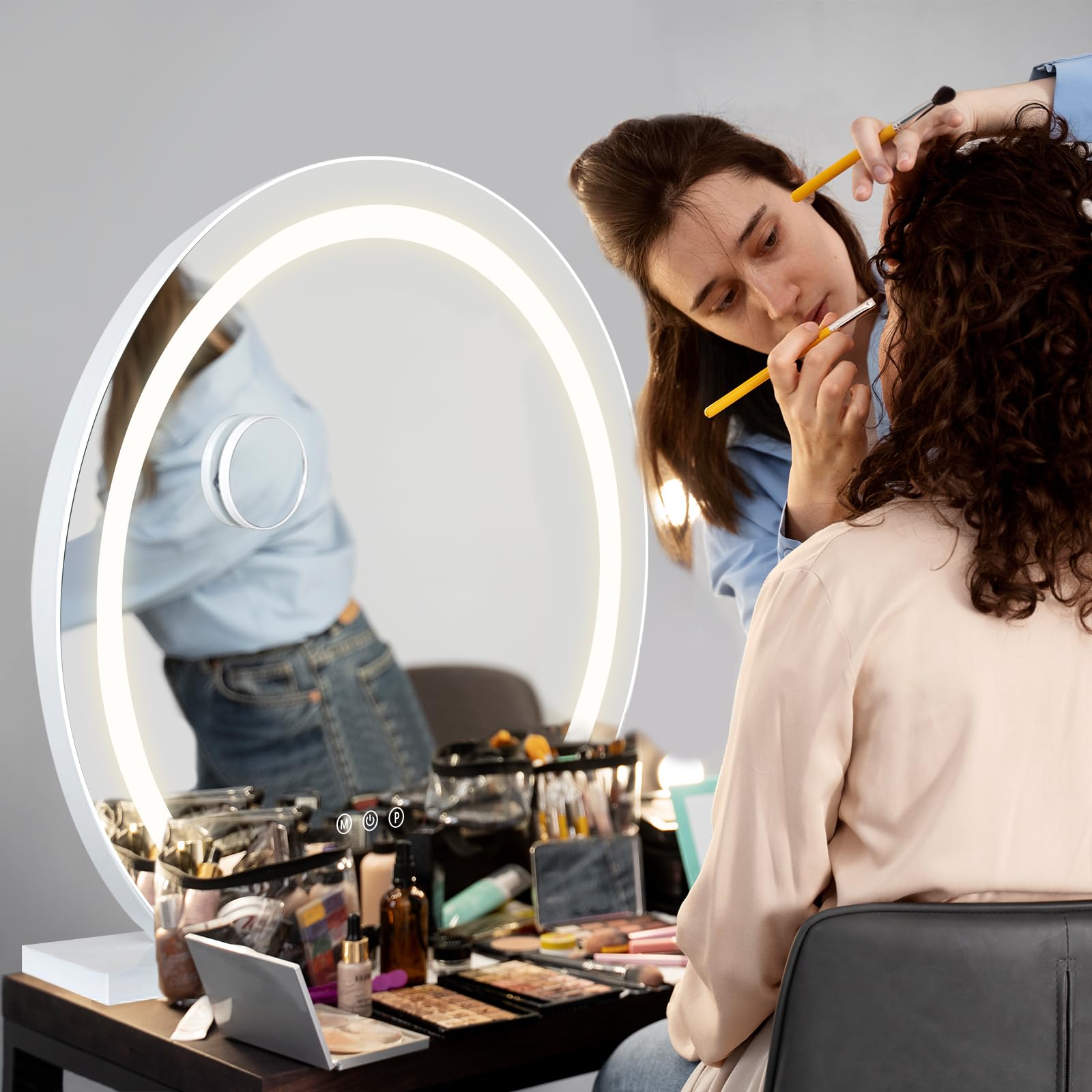 YU YUSING Hollywood Schminkspiegel mit Beleuchtung, 60 X 58cm Spiegel Dimmbar mit 3 Farbtemperaturen, Groß Kosmetikspiegel Vanity Spiegel Tischspiegel mit Touchscreen USB Für Makeup 10X Vergrößerung